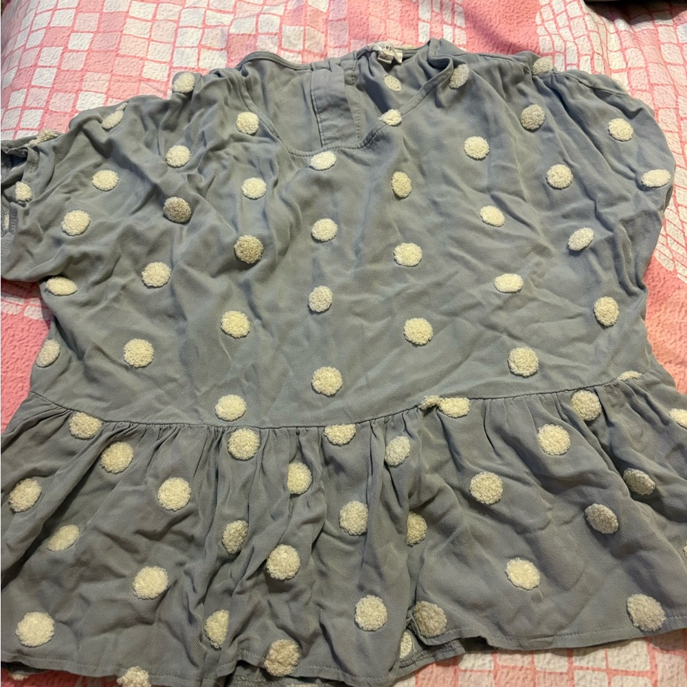 Blu Pepper Light Blue and Cream Polka Dot Top
